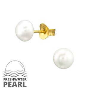 14K Gold Vermeil Freshwater Pearl Stud Earrings 6mm​